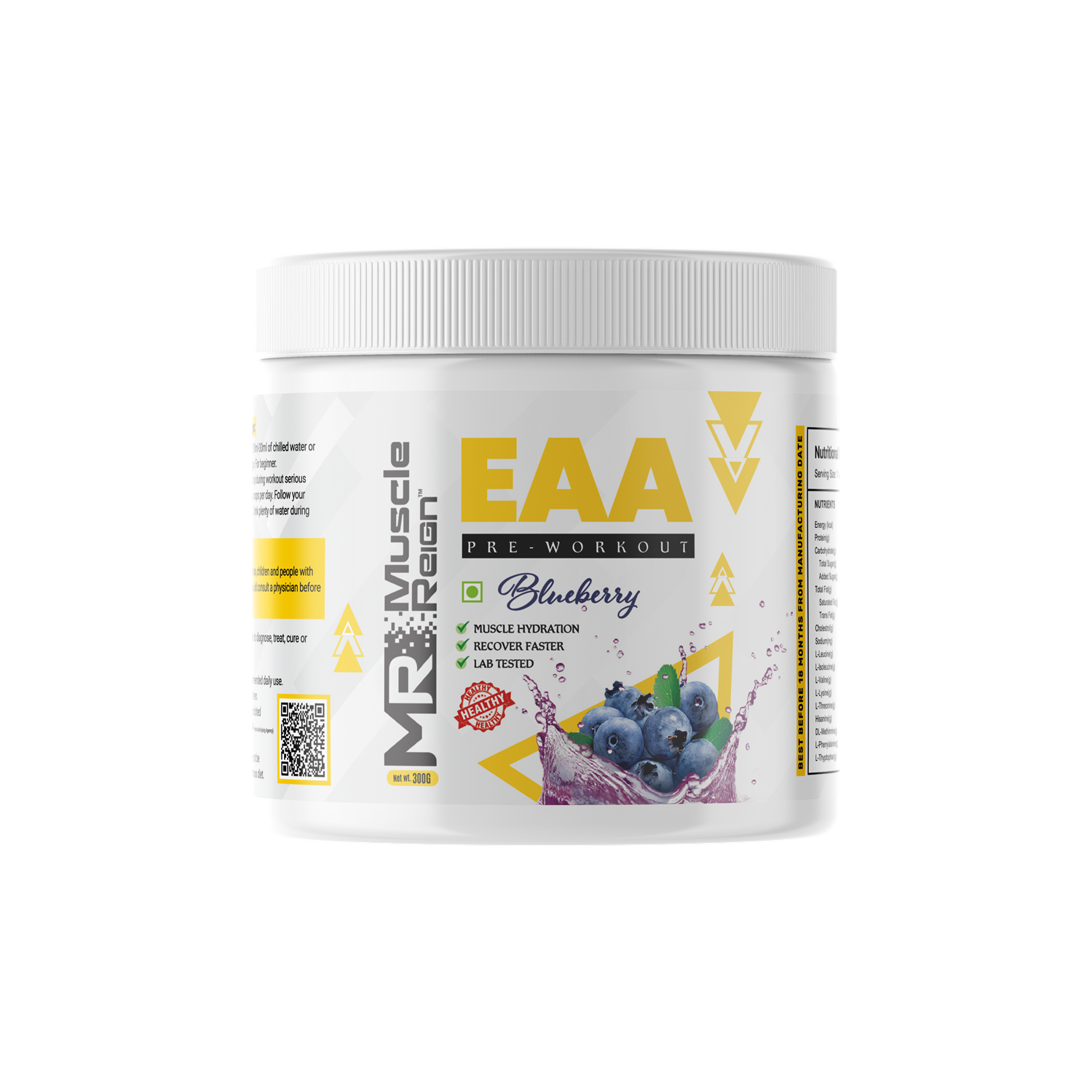 Muscle Reign EAA pre and post workout EAA powder in Blueberry flavor for muscle recovery